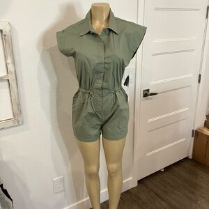 Celebrity Pink Olive Green Cinch-Waist Romper